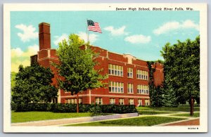 Black River Falls Wisconsin~Senior High School Bldg Exterior~Vtg Linen Postcard