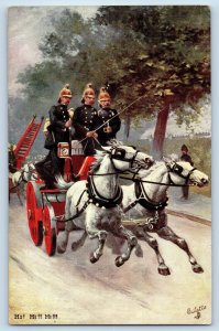 Illinois IL Postcard Firefighters in Horse Carriage 1909 Oilette Tuck Art