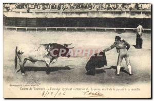 Old Postcard Bullfight Bullfight Toreador calling the & # 39attention bull be...