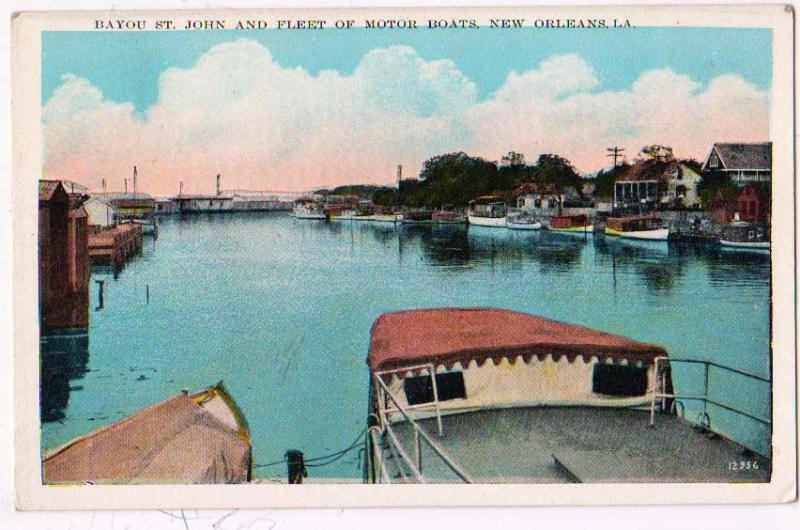 Bayou St John & Fleet of Motor Boats, New Orleans La