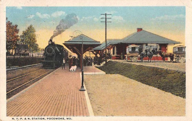 Pocomoke City Maryland NYP and N Train Station Railroad Depot Postcard AA1731