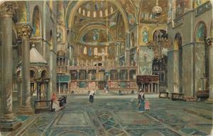 Italy Venice Venezia Interno di San Marco church interior vintage postcard