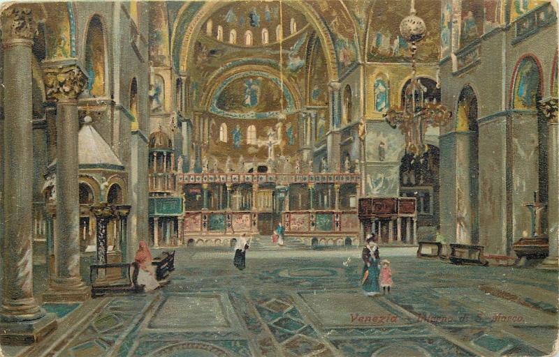 Italy Venice Venezia Interno di San Marco church interior vintage postcard