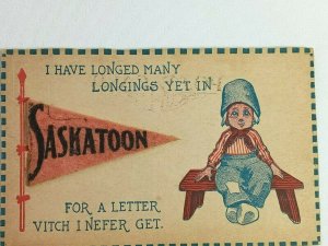 Saskatoon Longed Many Longing Yet in for a Letter. Canada Vintage Postcard