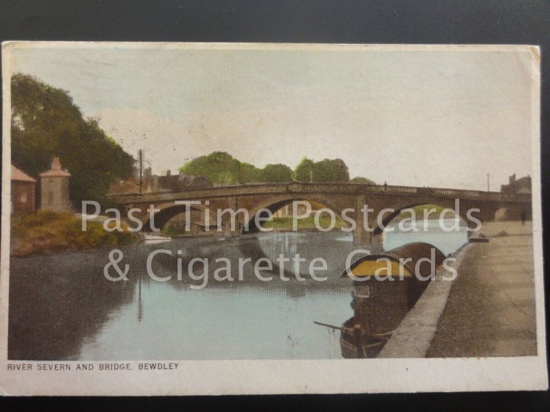 Bewdley: River severn and Bridge c1941 - showing moored barge / houseboat