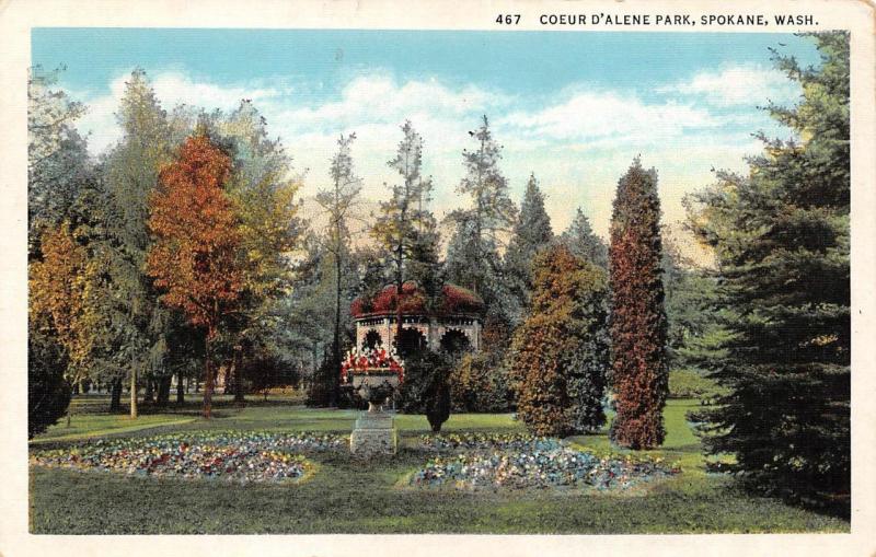 SPOKANE, WA Washington COEUR D'ALENE PARK Garden~Pavilion c1940's Linen Postcard
