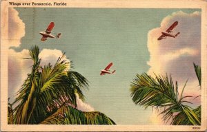 Wings over Pensacola Florida Postcard Airplanes Aviation 1940