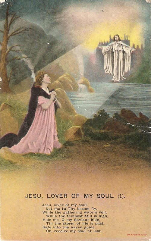 Lady praying. Jesu lover of my soul (1) Bamforth Religious PC # 4506/1