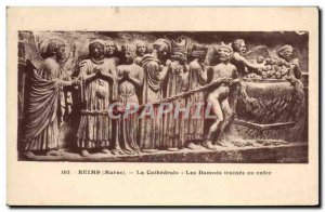 Old Postcard Reims Cathedrale The Damned dragged to Hell Devil