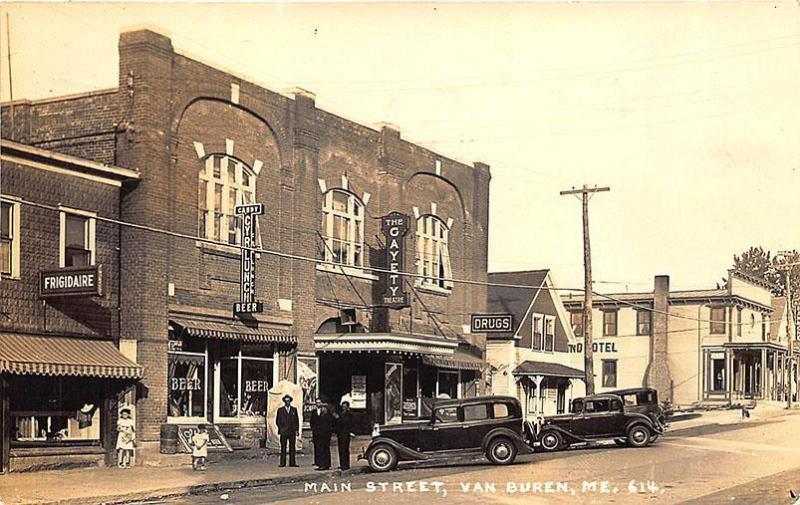 Van Buren ME Main Street The Gayety Theatre Candy Beer RPPC Postcard