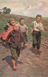 Vintage Postcard 1917 Village Children Enfants De Village B Genzmer Painting Art