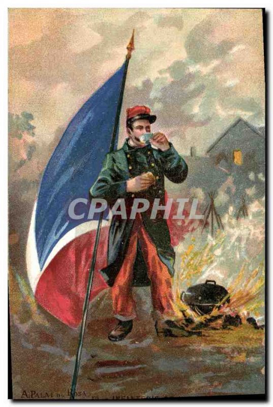 Old Postcard Army Infantry line in the bivouac