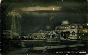 At Night OCEAN VIEW, VIRGINIA Amusement Park 2964 postcard