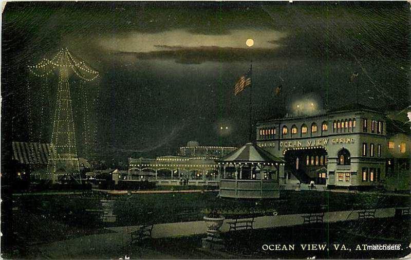 At Night OCEAN VIEW, VIRGINIA Amusement Park 2964 postcard