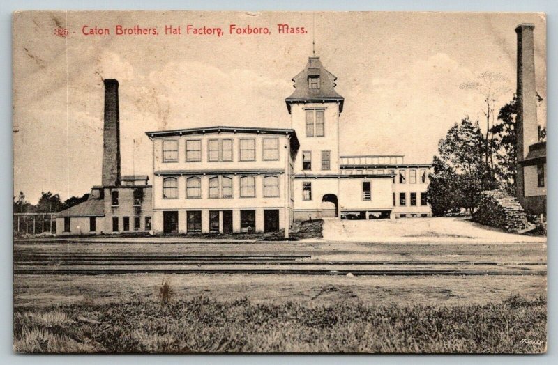 Foxboro MA~Caton Brothers Hat Factory~Plant Across Railroad Tracks~1908 B&W PC 