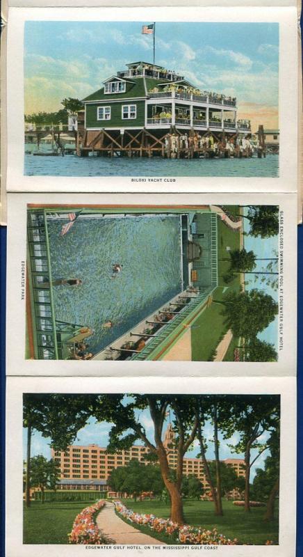 Biloxi Mississippi ms lighthouse Edgewater Hotel Beach postcard folder