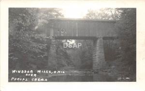 C54/ Windsor Mills Ohio Postcard Real Photo RPPC c1950 Covered Bridge Phelps