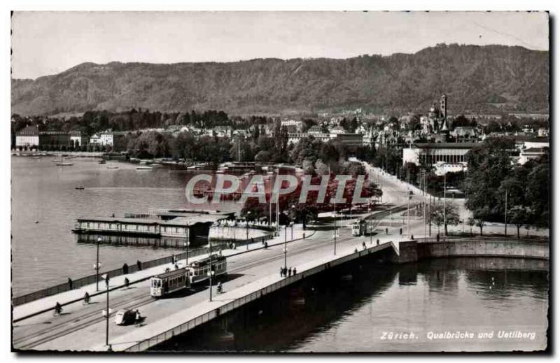 Postcard Modern Streetcar Zurich Quaibrücke Und Uetliberg