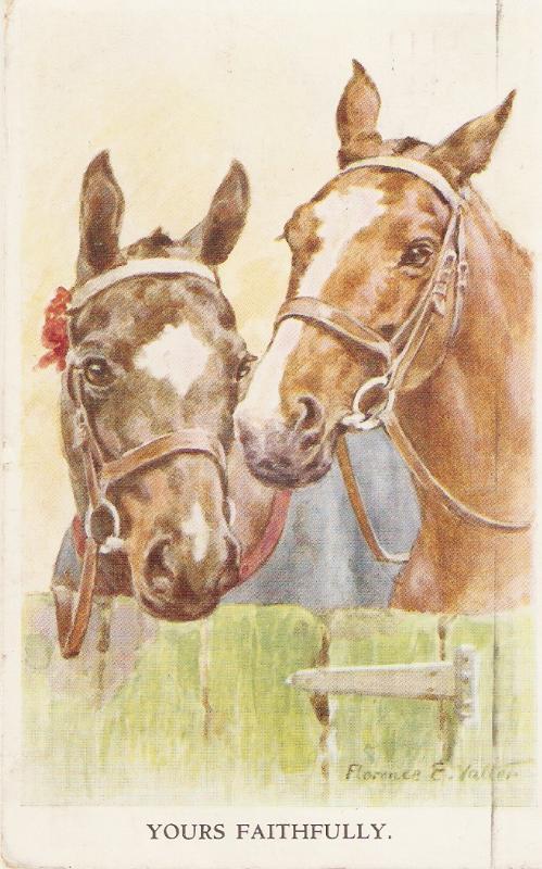 Florence Walker. Two horses. Yours faithfully Nice Valentine PC # 1859