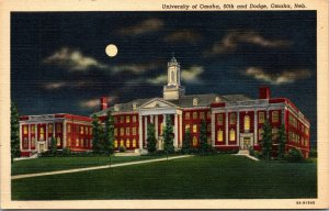 Vtg 1930's University Of Omaha 60th and Dodge, Omaha Nebraska NE Linen Postcard