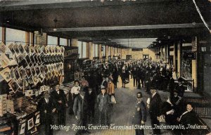 WAITING ROOM TRACTION TERMINAL TRAIN DEPOT INDIANAPOLIS INDIANA POSTCARD 1909