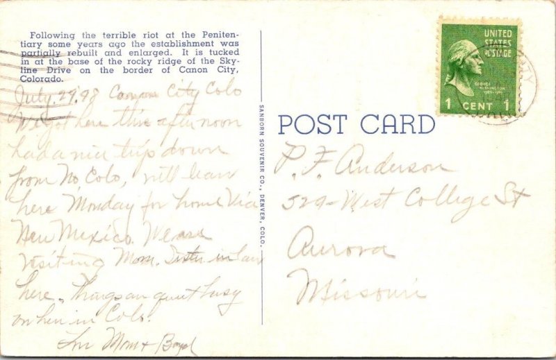 Canon City, CO Colorado  STATE PENITENTIARY Prison Grounds  ca1940's Postcard