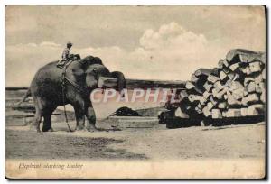 Postcard Old Elephant stacking timber