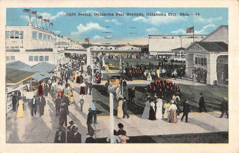 Oklahoma City Fair Grounds Sight Seeing Crowd Scene Antique Postcard K12883