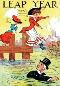 C. 1910 Leap Year Comical  Woman Leaping For Man Greeting Vintage Postcard P98