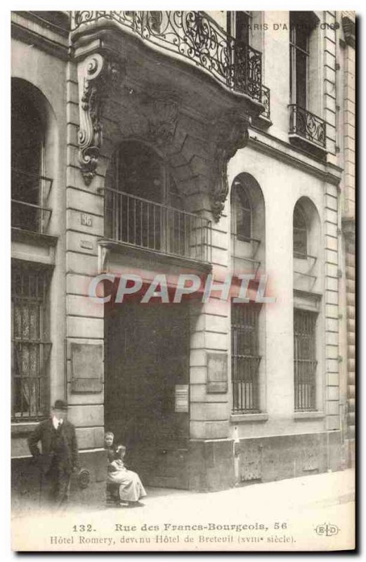 Old Postcard Rue des Francs Bourgeois Paris Hotel Hotel de Breteuil became Ro...