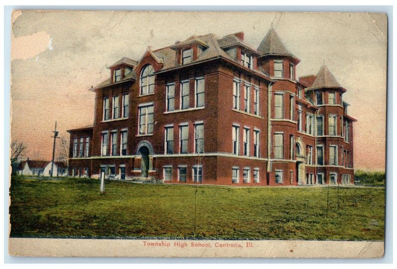 1908 Township High School Campus Building Grounds Centralia Illinois IL Postcard