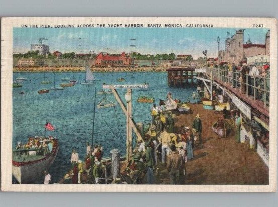 Looking at Yacht Harbor from Pier Santa Monica CA Postcard 1929