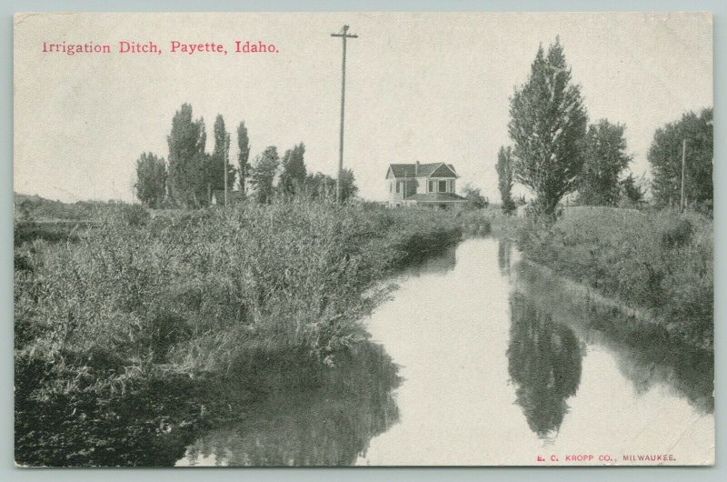 Payette Idaho~Two-Story Home Built by Irrigation Ditch~c1910 B&W Postcard