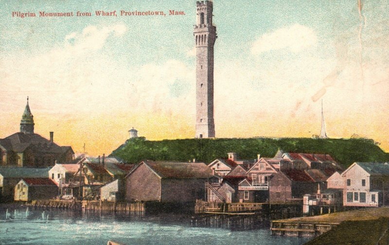 Vintage Postcard Pilgrim Monument From Wharf Provincetown Massachusetts MA