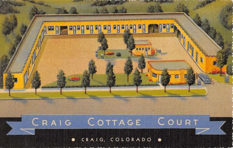 Craig Colorado Cottage Courts Aerial View Linen Antique Postcard K19811