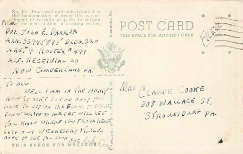 Postcard Old Troop shipment Army Reception Center New Cumberland PA Army