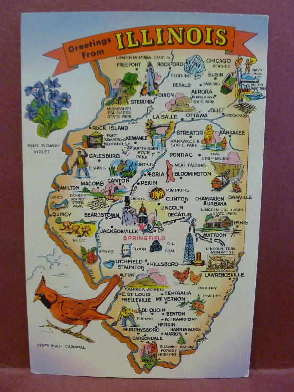 Old Postcard IL Illinois Map