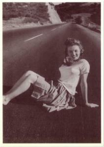 Marilyn Monroe in 1940s on a Highway Sitting Modern Postcard