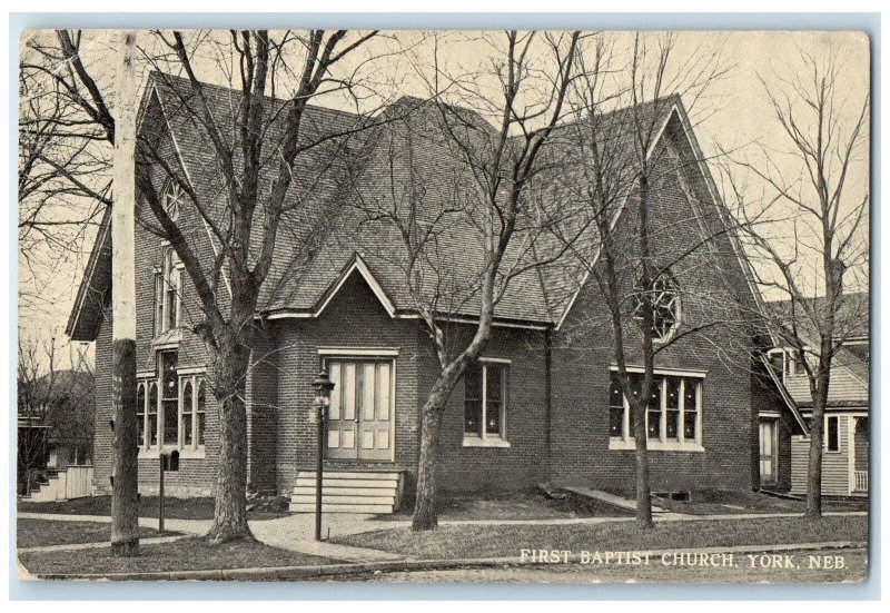 c1910s First Baptist Church Exterior York Nebraska NE Unposted Vintage Postcard