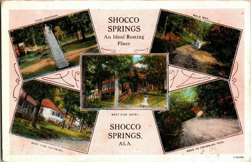 Shocco Springs Alabama Multi View Cottages Pool Hotel Vintage Postcard B19 