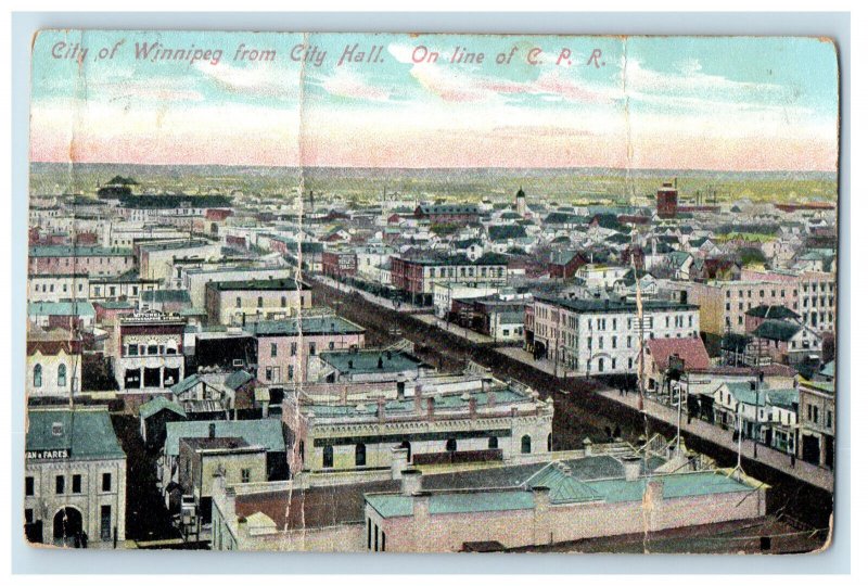 c1910 City of Winnipeg from City Hall On Line of CPR Canada Posted Postcard