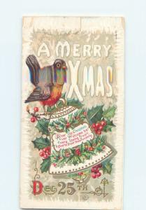 Pre-1907 christmas TWO CARDS GLUED TOGETHER - BIRD ON BELL hk9490