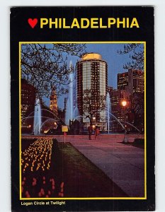 Postcard Twilight Scene of Philadelphia Skyline Logan Circle Pennsylvania USA