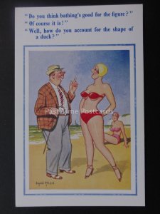 Donald McGill Postcard SEASIDE SWIMMING BATHING IS GOOD FOR YOUR FIGURE..c1950's