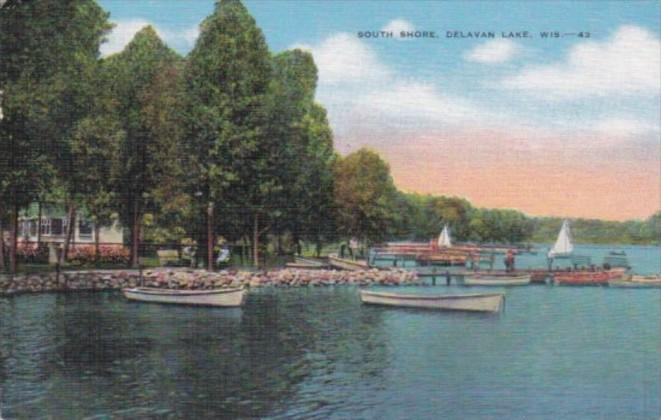 Wisconsin Delevan Lake Boats Along The South Shore 1947