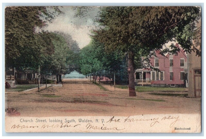1906 Church Street Looking South Walden New York NY Handcolored Antique Postcard