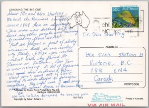 Australian Koala Surfing Lithograph Postcard with Australia Flag C12