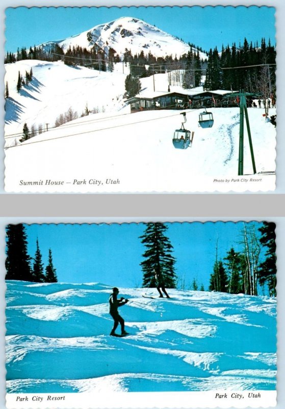 2 Postcards PARK CITY RESORT, Utah UT ~ Skier SUMMIT HOUSE Gondola Lift 4x6