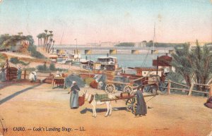 Egypt Cairo Cook's Landing Stage Cart Donkey Steamboat postcard B934