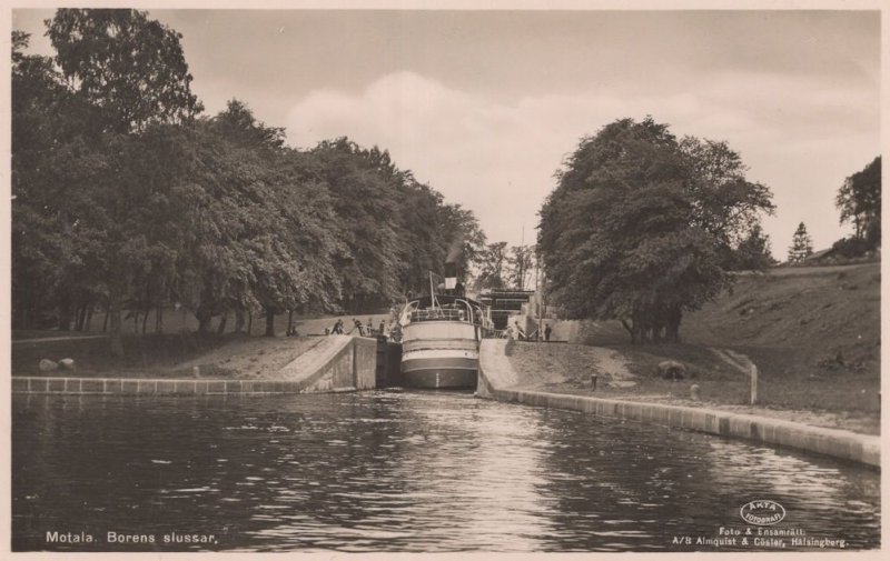 Motola Borens Slussar Motor Boat Swedish Old RPC Postcard